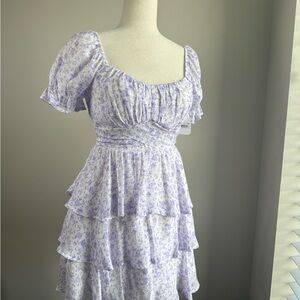 Altar’d State Lavender Floral Puff Sleeve Tiered Mini Dress Size S NWT